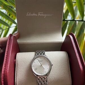 Salvatore Ferragamo Burgundy Leather Card Holder